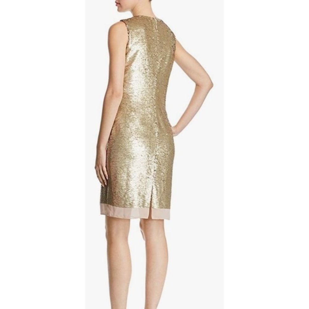 NWT Womens Size 8 Calvin Klein Gold Full Sequin Sheath Mini Dress - Picture 2 of 6